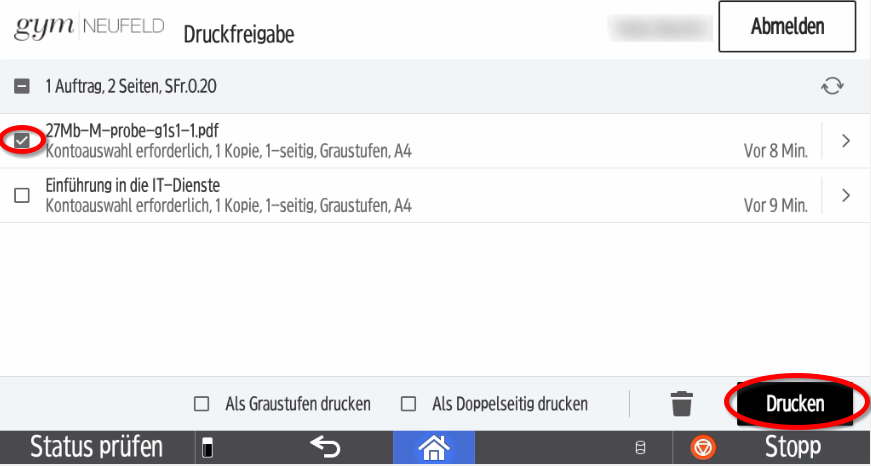 MFP Auswahl Aufträge