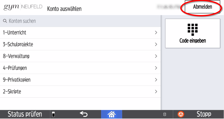 MFP Auswahl Verrechnungsstelle