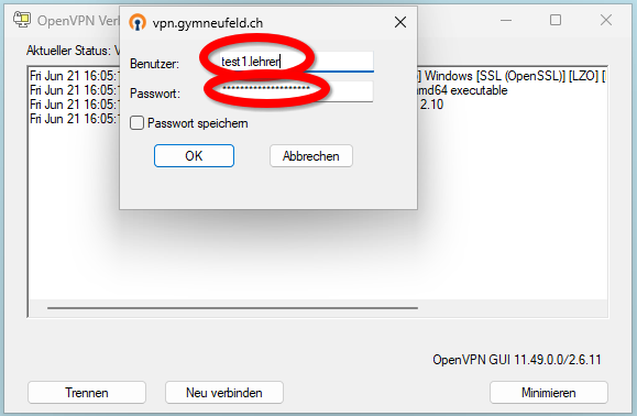 OpenVPN anmelden