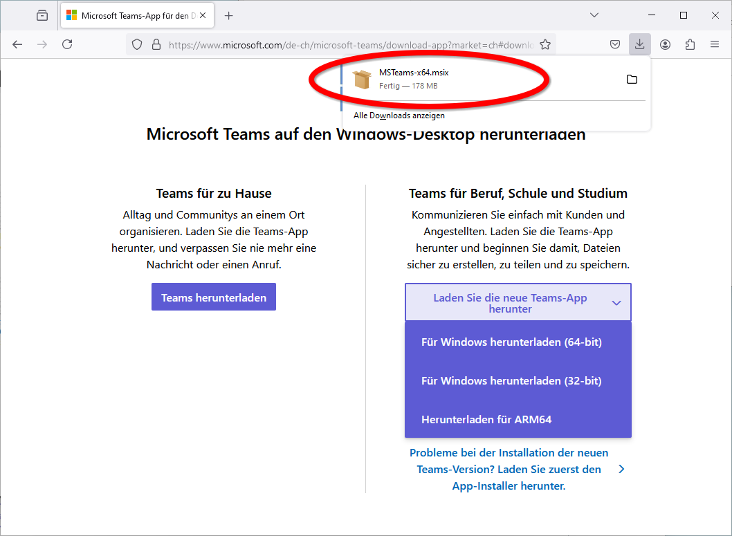 Installieren Teams App 1