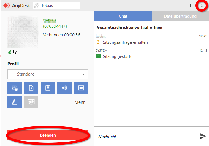 AnyDesk Verbindung beenden